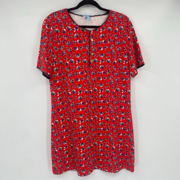 Draper James Women's Georgia Red Floral Mini Henley Dress Size Large - Picture 3 of 11